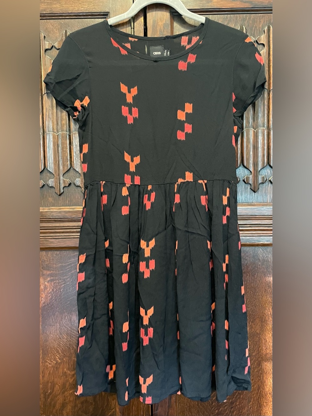 ASOS Women’s Vintage Black Dress with Drop-Waist & Geo Print Size 4